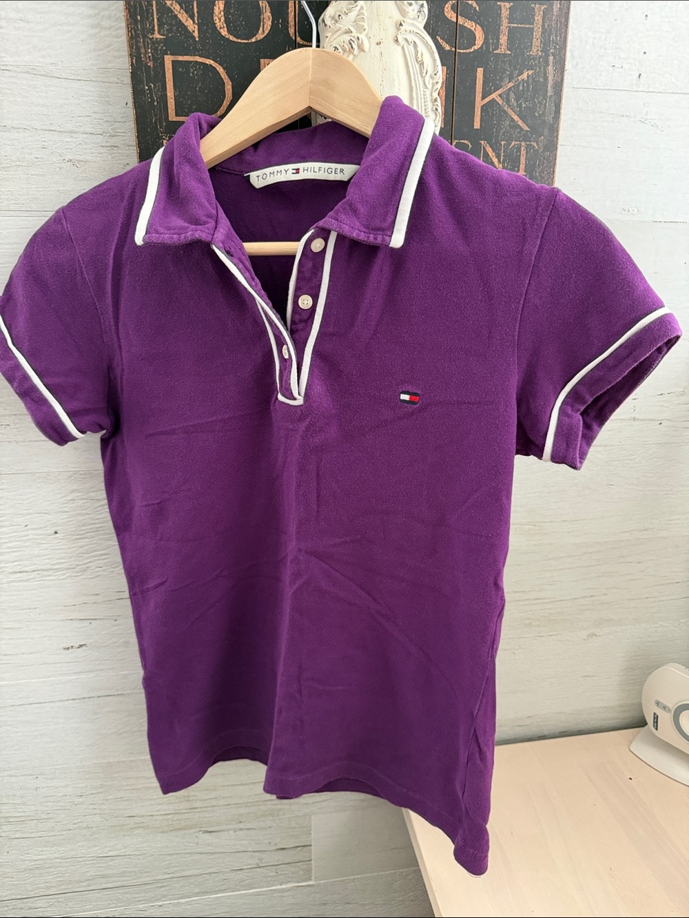 Tommy Hilfiger Vintage 2005 Purple Polo with White Trim 95% Cotton